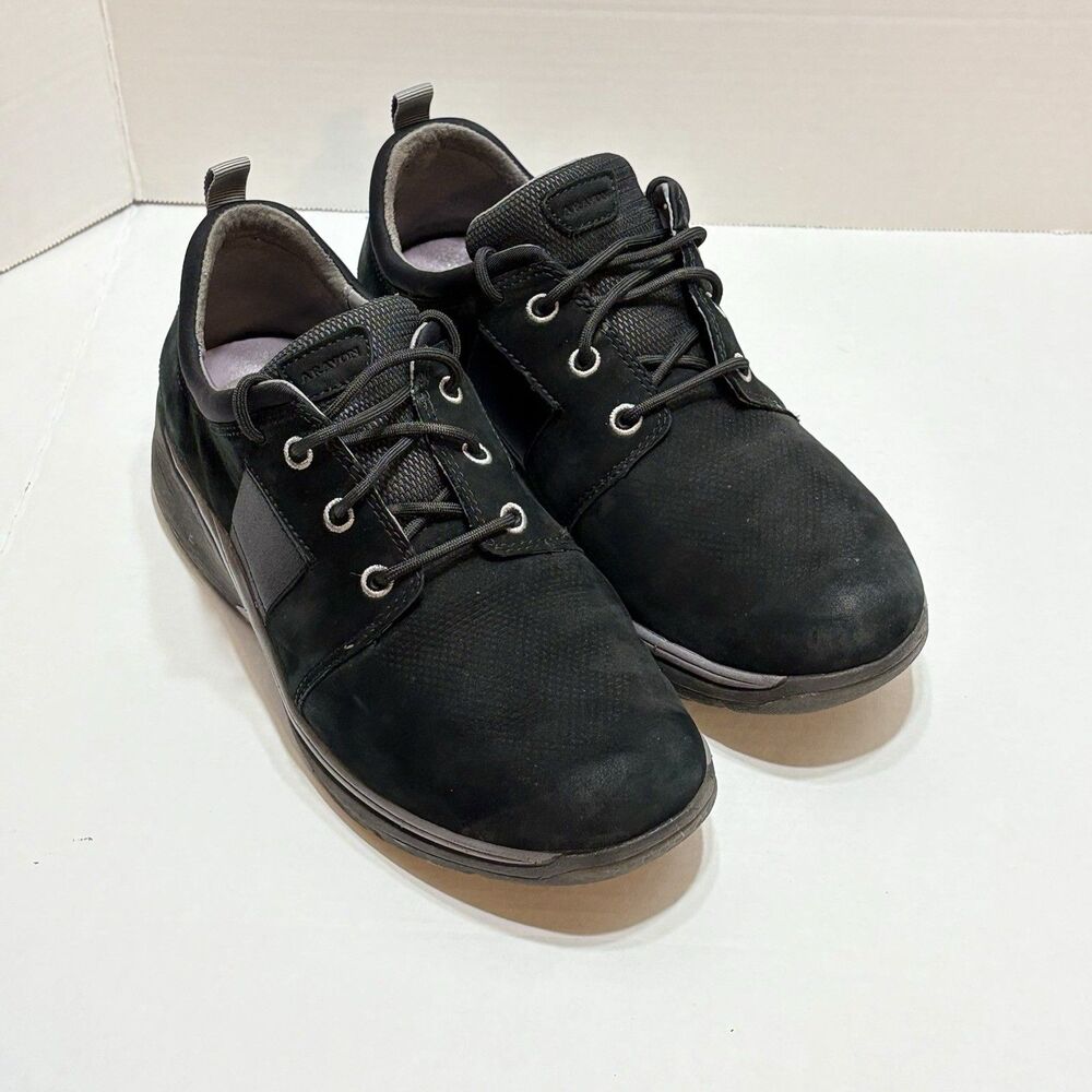 Aravon Shoes Womens 10D Pyper Plain Toe Sneakers Black Leather Lace Up Comfort